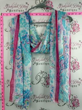 Lightweight Floral Scarf / head wrap in Aqua, Pink & White, soft, lightweight